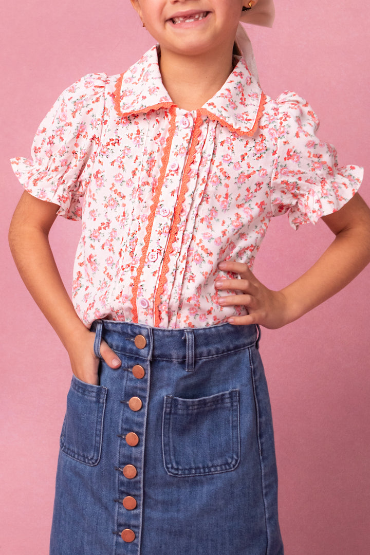 Mini Sophia Blouse in Coral Floral - FINAL SALE