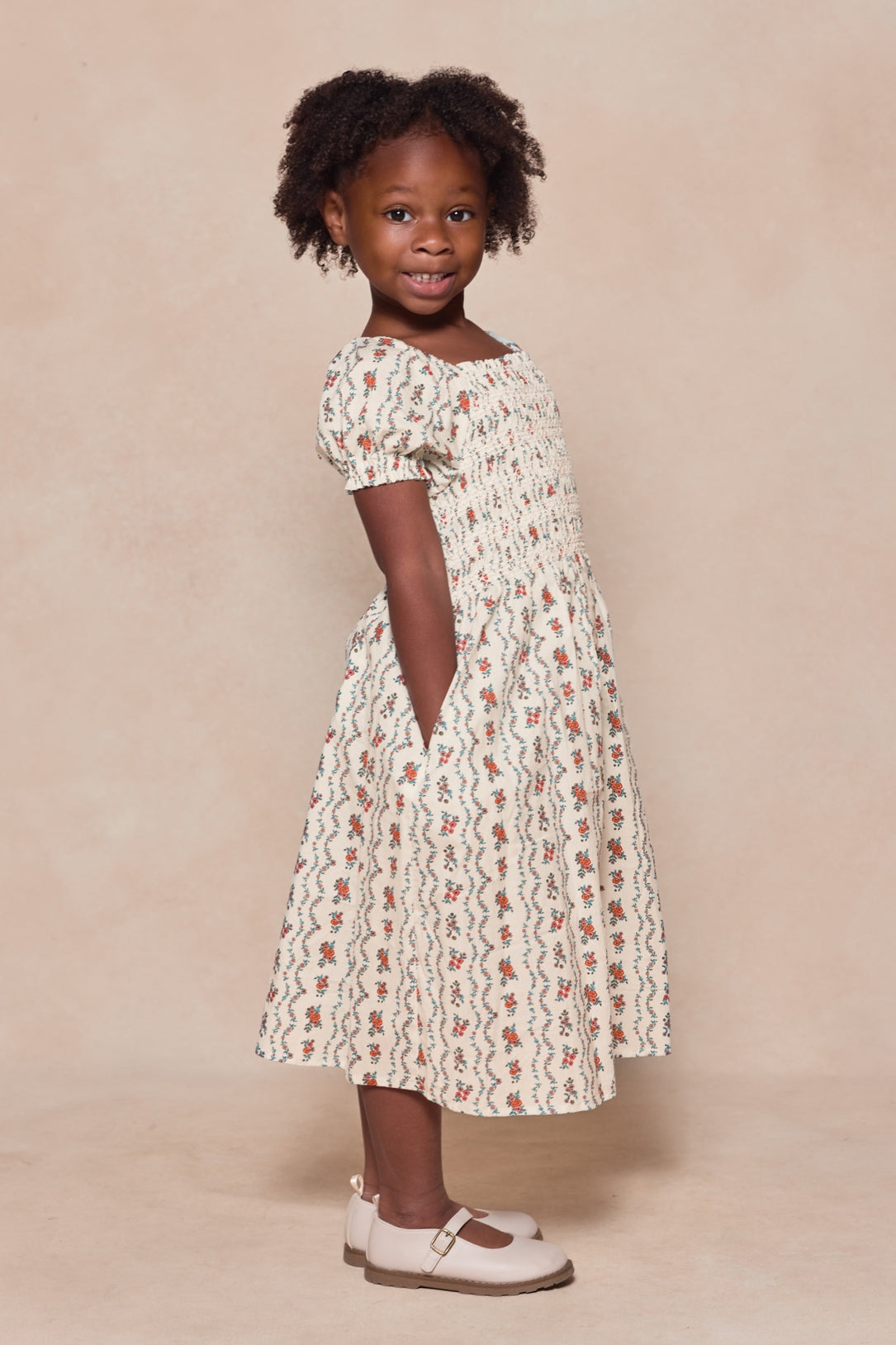 Mini Sunday Best Dress in Linear Poppy Woodblock 8Y