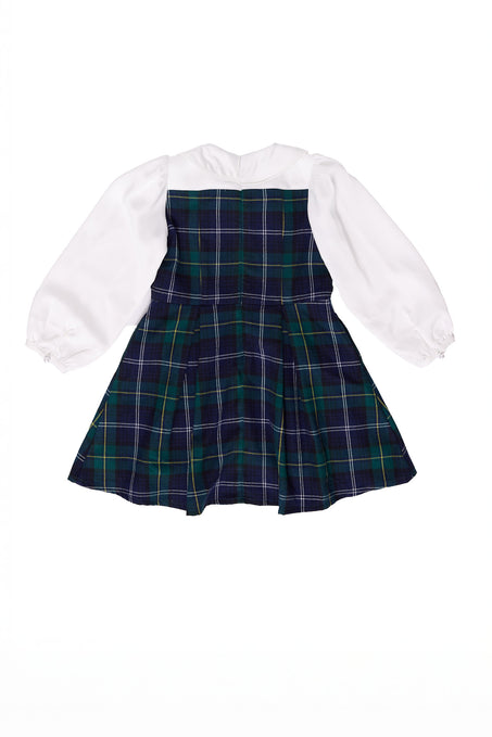 Plaid skirt with white blouse on a white background
