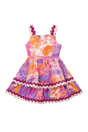 Mini Tessa Dress in Pink Floral Tile