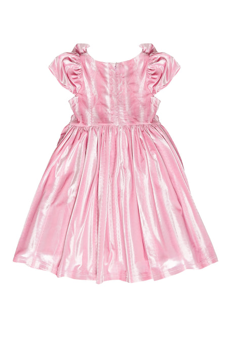 Pink dress with ruffled sleeves on a white background