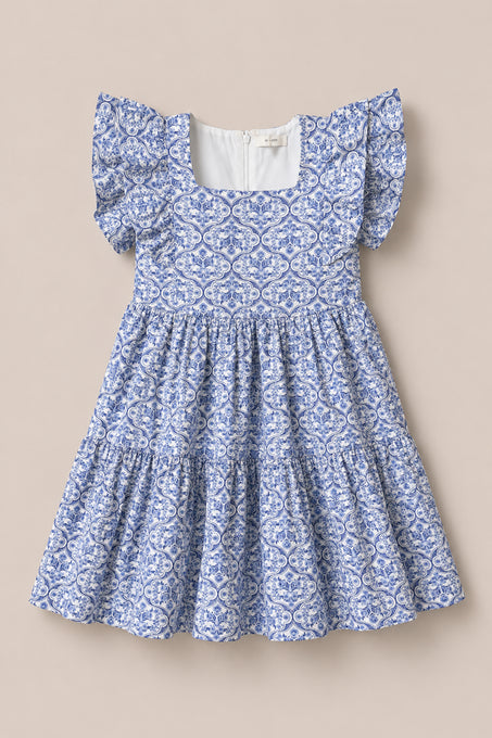Mini Trixie Dress in Blue Moroccan Tile