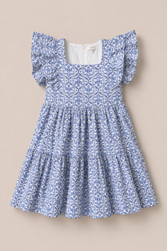 Mini Trixie Dress in Blue Moroccan Tile