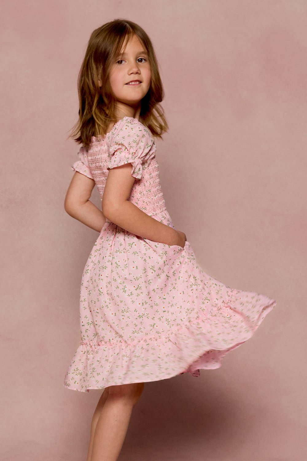 Mini Valencia Dress in Pink Ditsy Floral 13/14