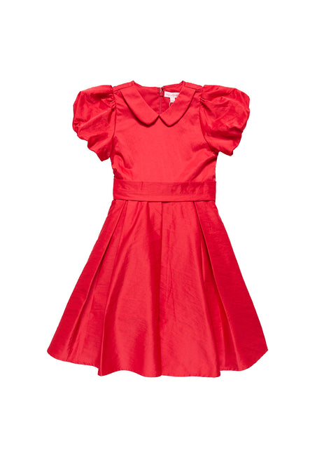 red taffeta dress on a white background