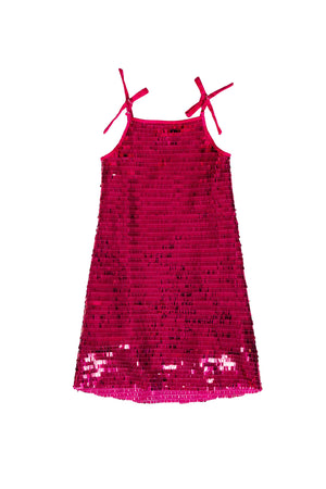 Pink sequin dress with thin straps on a white background