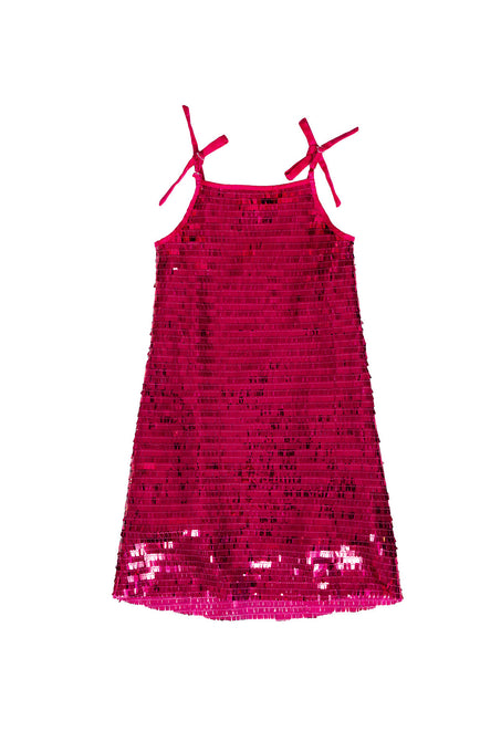 Pink sequin dress with thin straps on a white background
