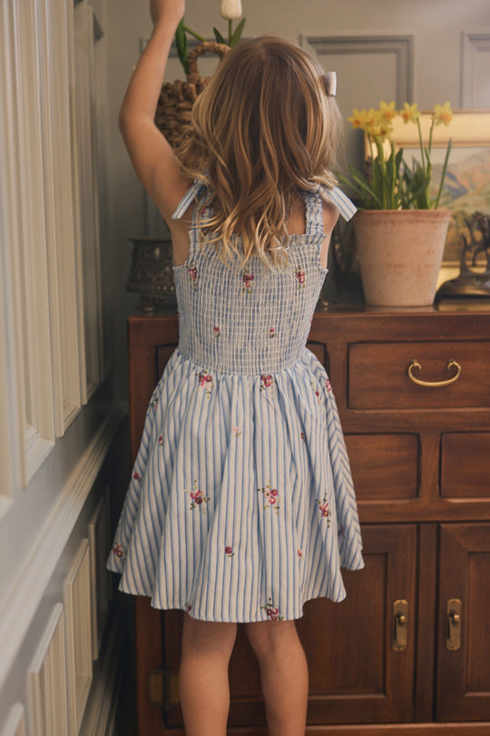 Mini Bluebell Dress in Blue & White Stripes