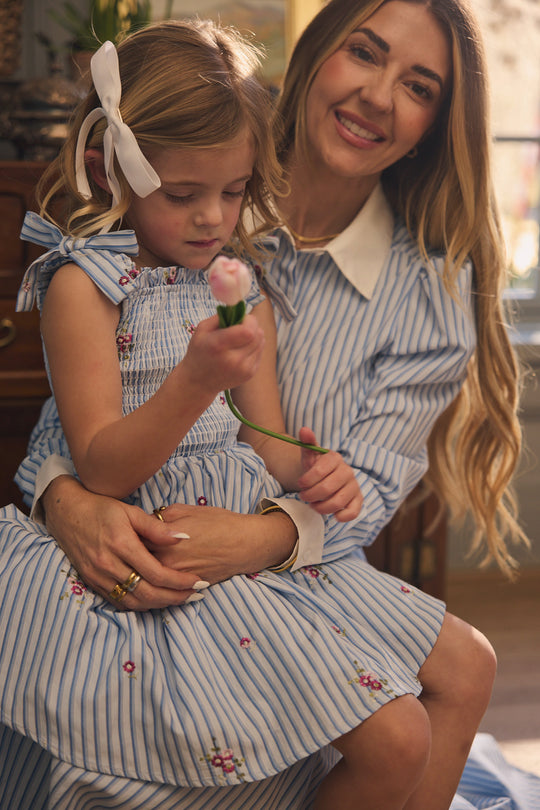 Mini Bluebell Dress in Blue & White Stripes 6/7 Mini Bluebell Dress in Blue & White Stripes 6/7