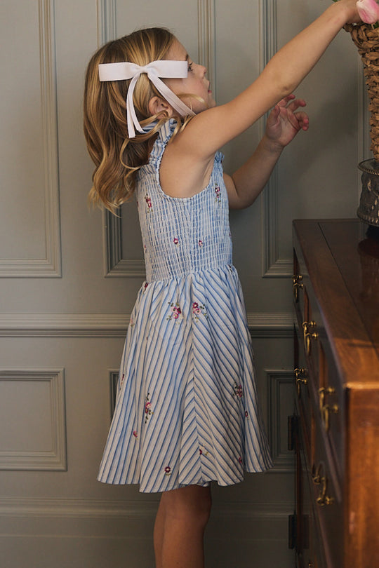 Mini Bluebell Dress in Blue & White Stripes 6/7 Mini Bluebell Dress in Blue & White Stripes 6/7