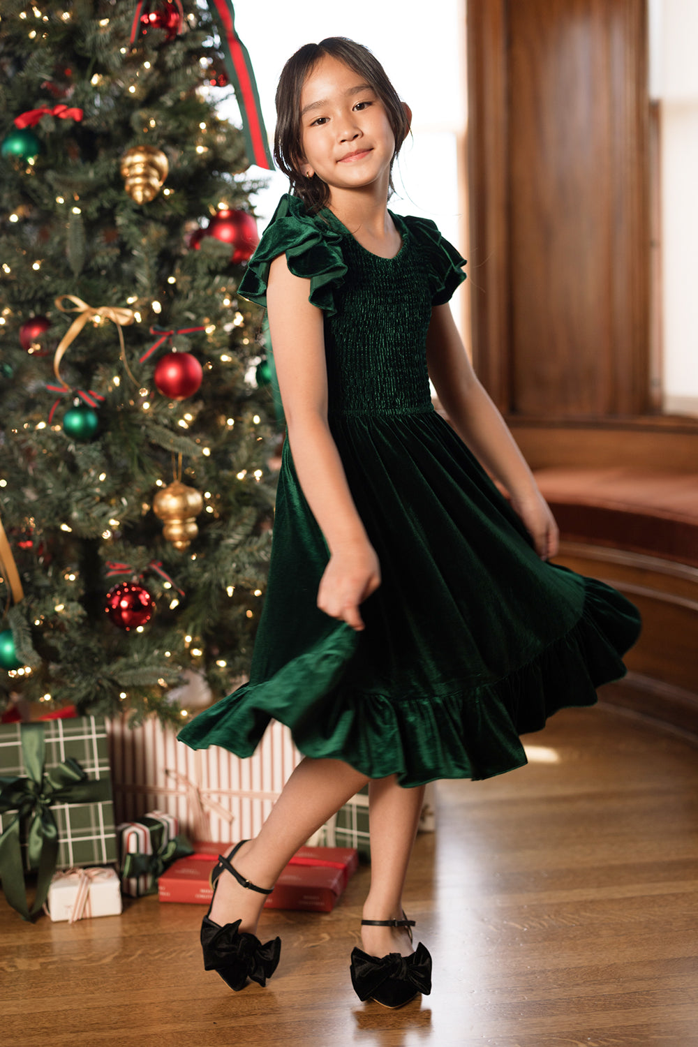 Mini Hattie Dress in Emerald Velvet