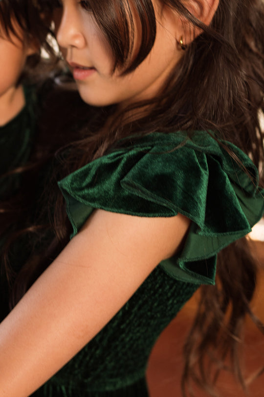 Mini Hattie Dress in Emerald Velvet