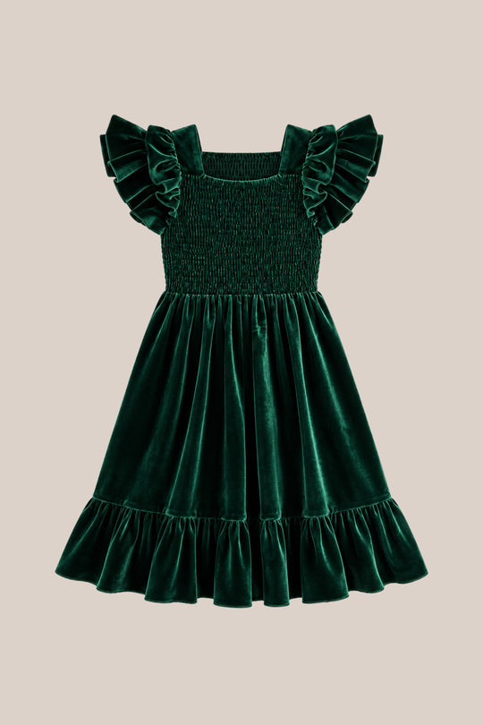 Mini Hattie Dress in Emerald Velvet