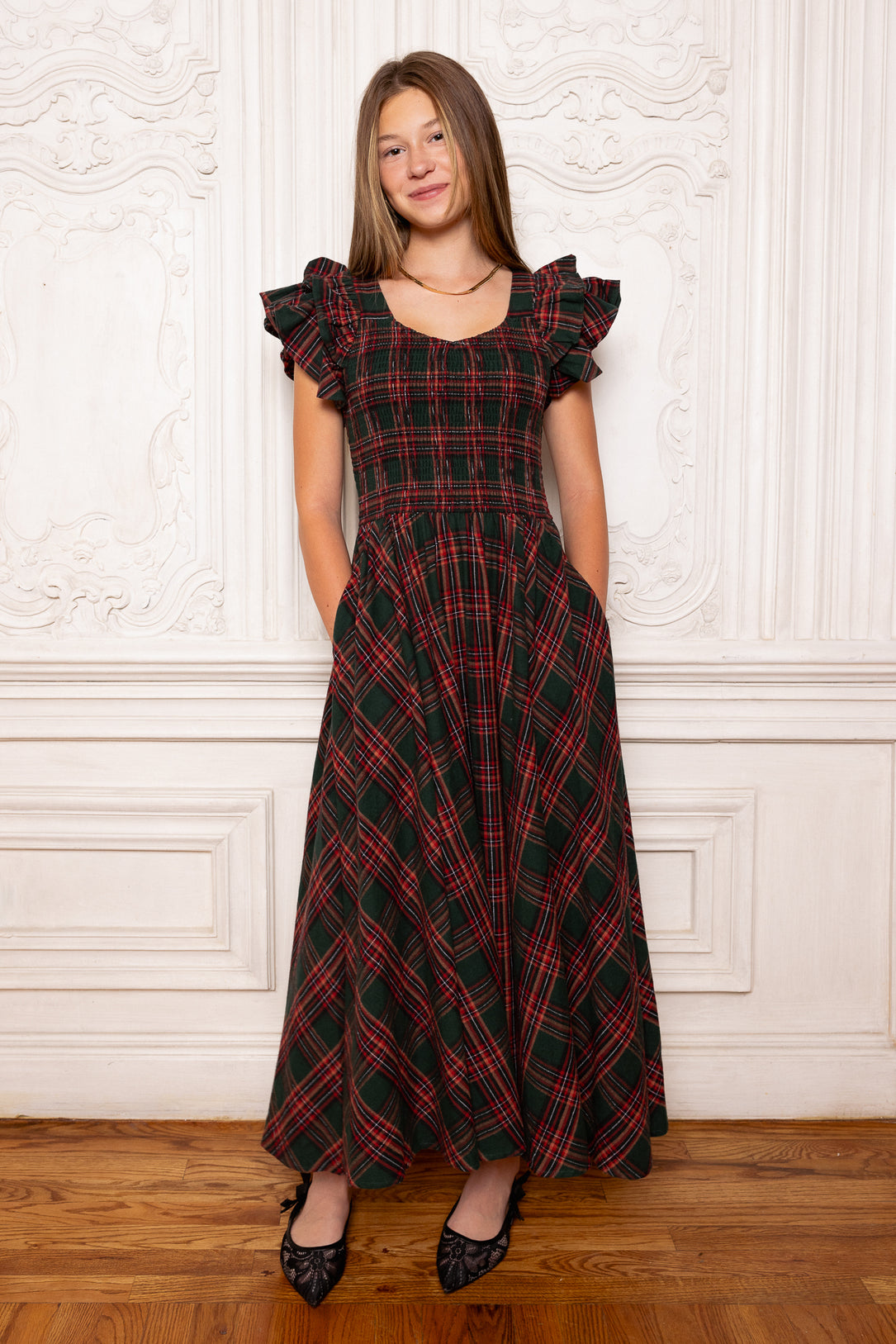 Hattie Dress in Evergreen Plaid
