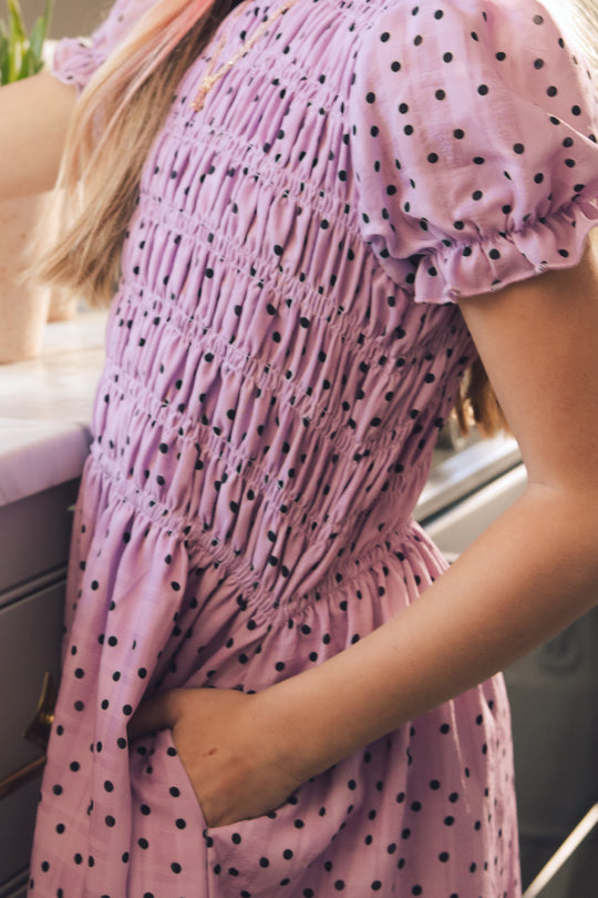 Mini Marcell Dress in Purple Polka Dot