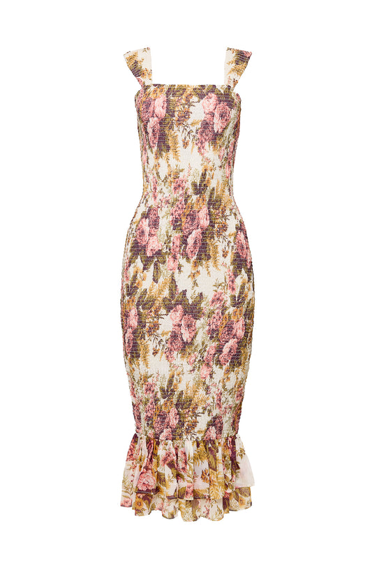 Floral patterned dress on a white background