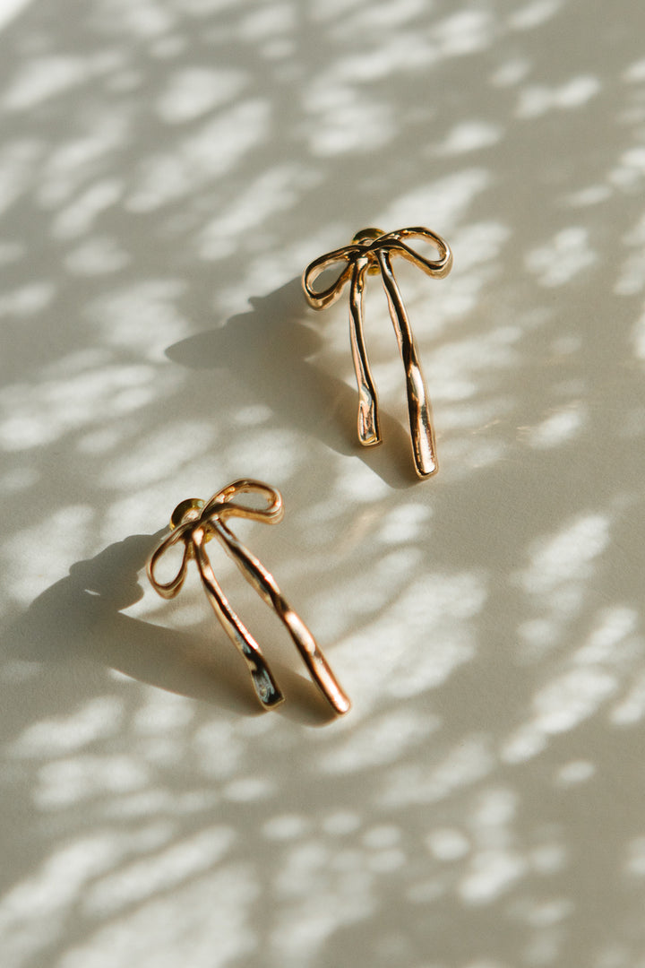 Gold Molten Bow Earrings