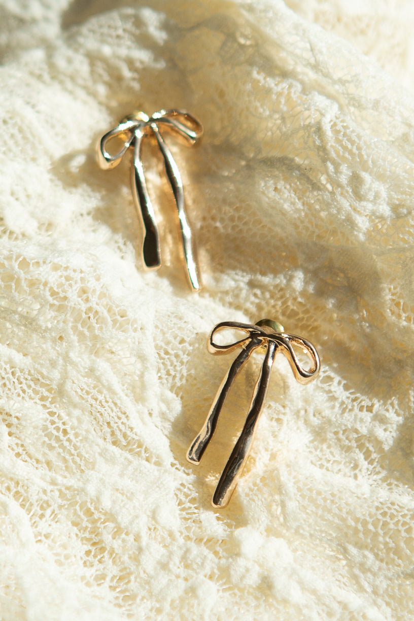 Gold Molten Bow Earrings