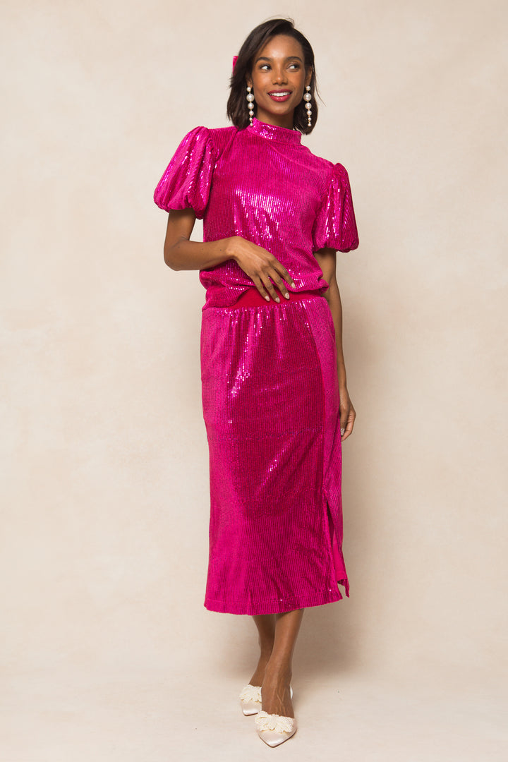 Monique Skirt in Pink Sequin - FINAL SALE