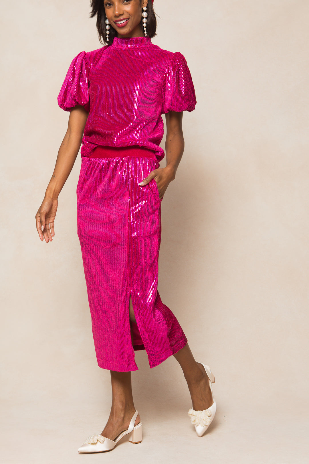 Monique Skirt in Pink Sequin - FINAL SALE