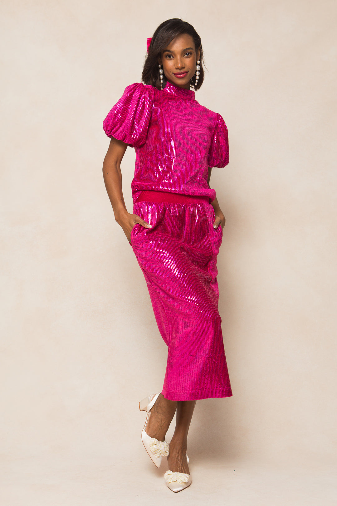 Monique Skirt in Pink Sequin - FINAL SALE