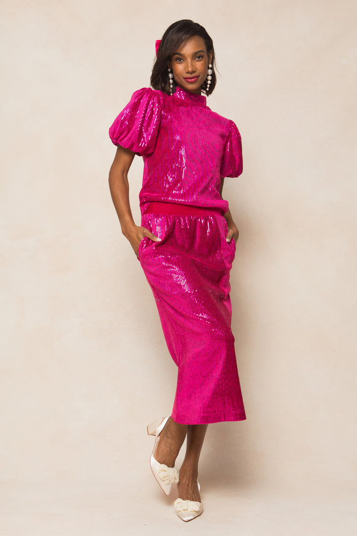 Monique Skirt in Pink Sequin