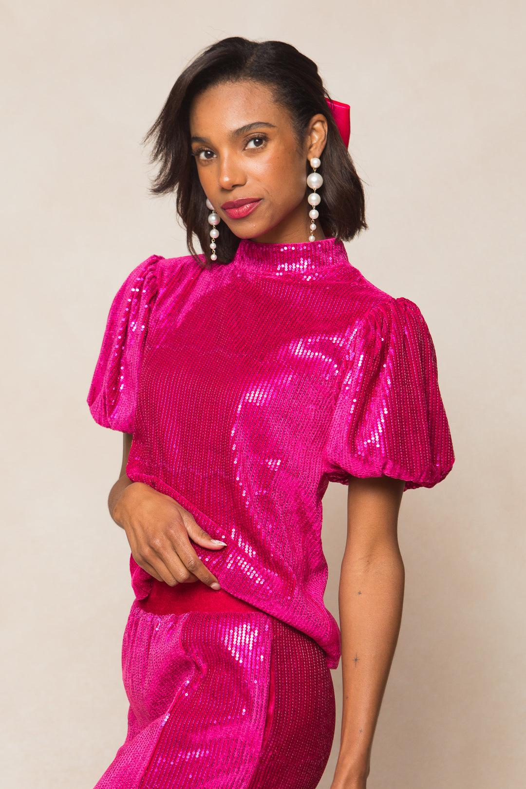 Monique Top in Pink Sequin - FINAL SALE