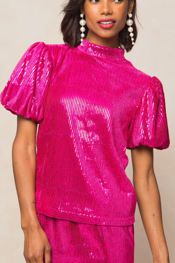 Monique Top in Pink Sequin - FINAL SALE