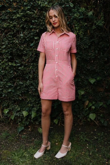 Natalia Romper in Red Gingham