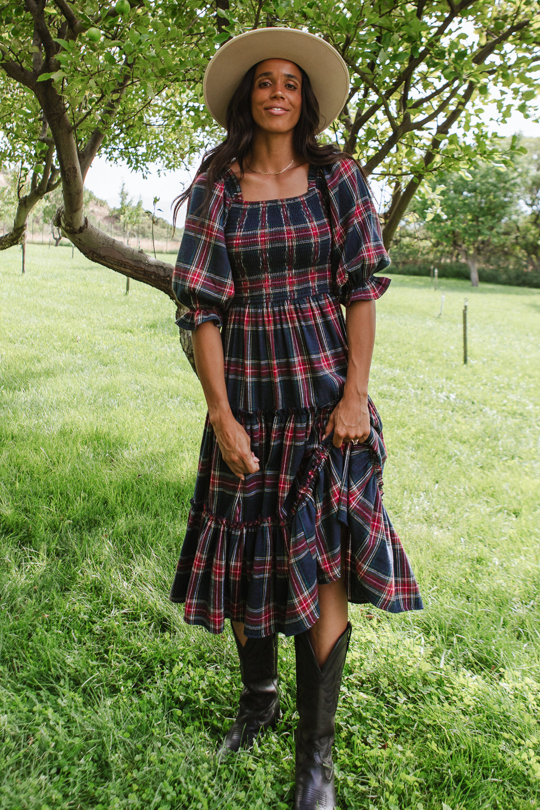 Madeline Dress in Navy Plaid