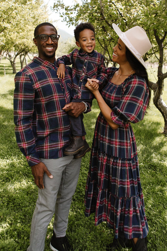 Madeline Dress in Navy Plaid