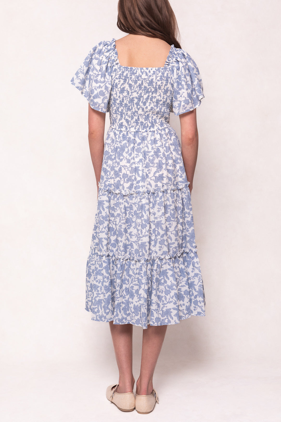 Ophelia Dress in Blue Floral Toile