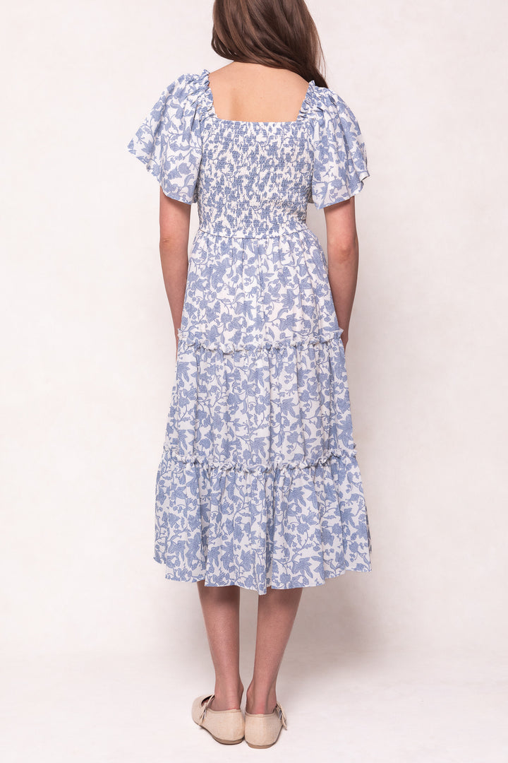 Ophelia Dress in Blue Floral Toile