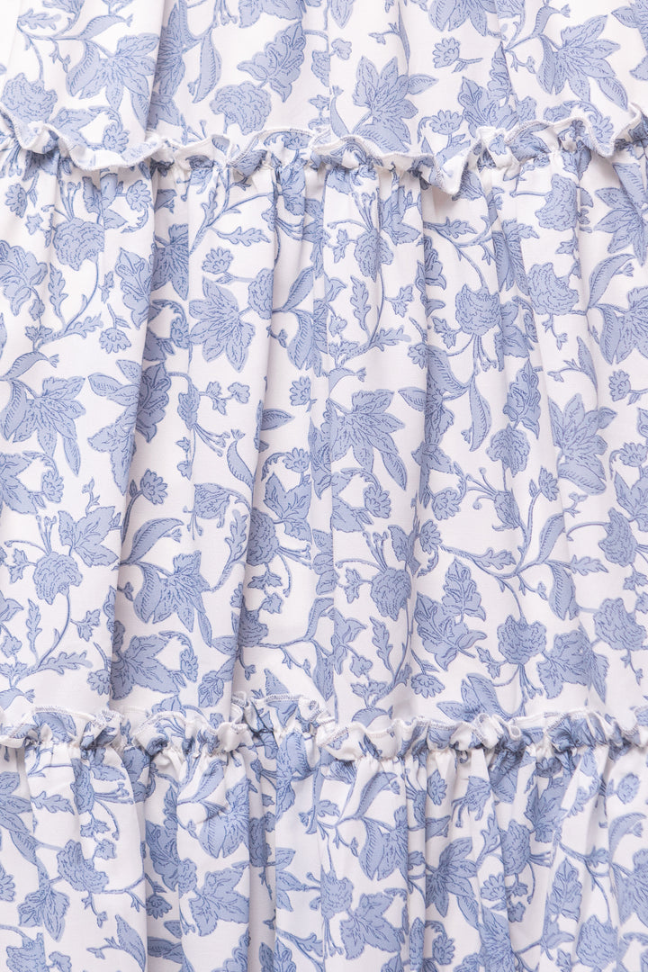 Ophelia Dress in Blue Floral Toile