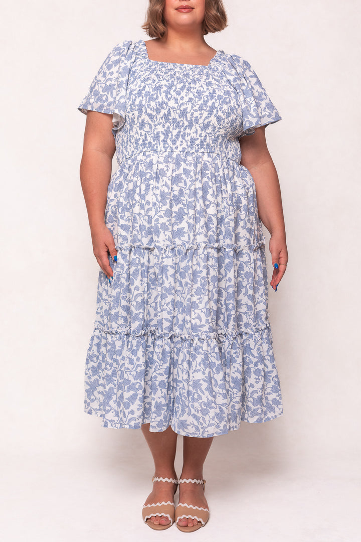 Ophelia Dress in Blue Floral Toile