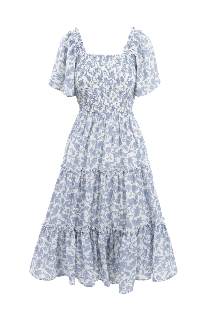 Ophelia Dress in Blue Floral Toile
