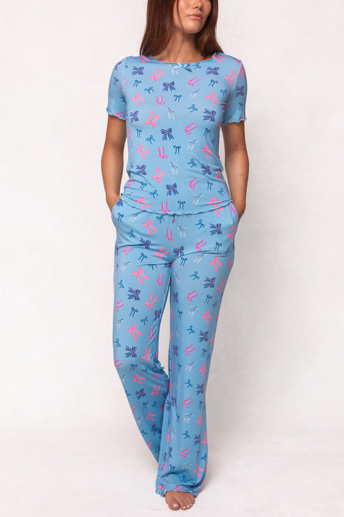 Ozzy Pajama Set in Blue Bows