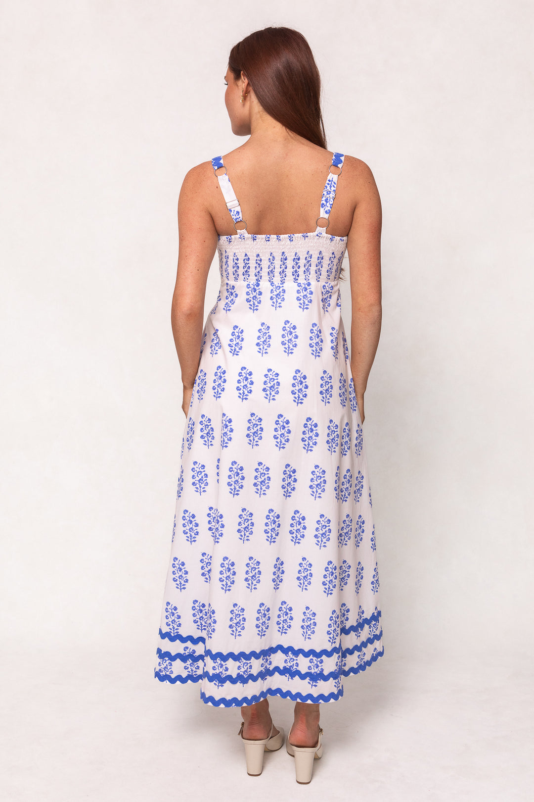 Palmer Dress in Blue Block Print