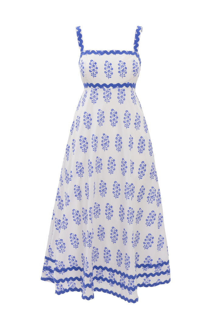 Palmer Dress in Blue Block Print