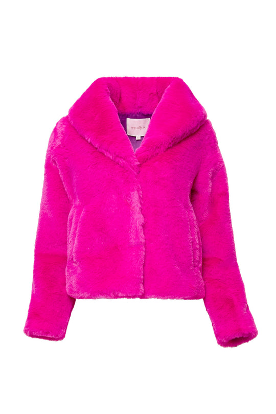 Fuzzy fuchsia coat on a white background
