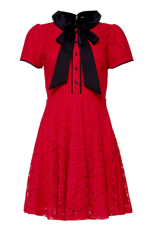 Red dress with black bow on a white background