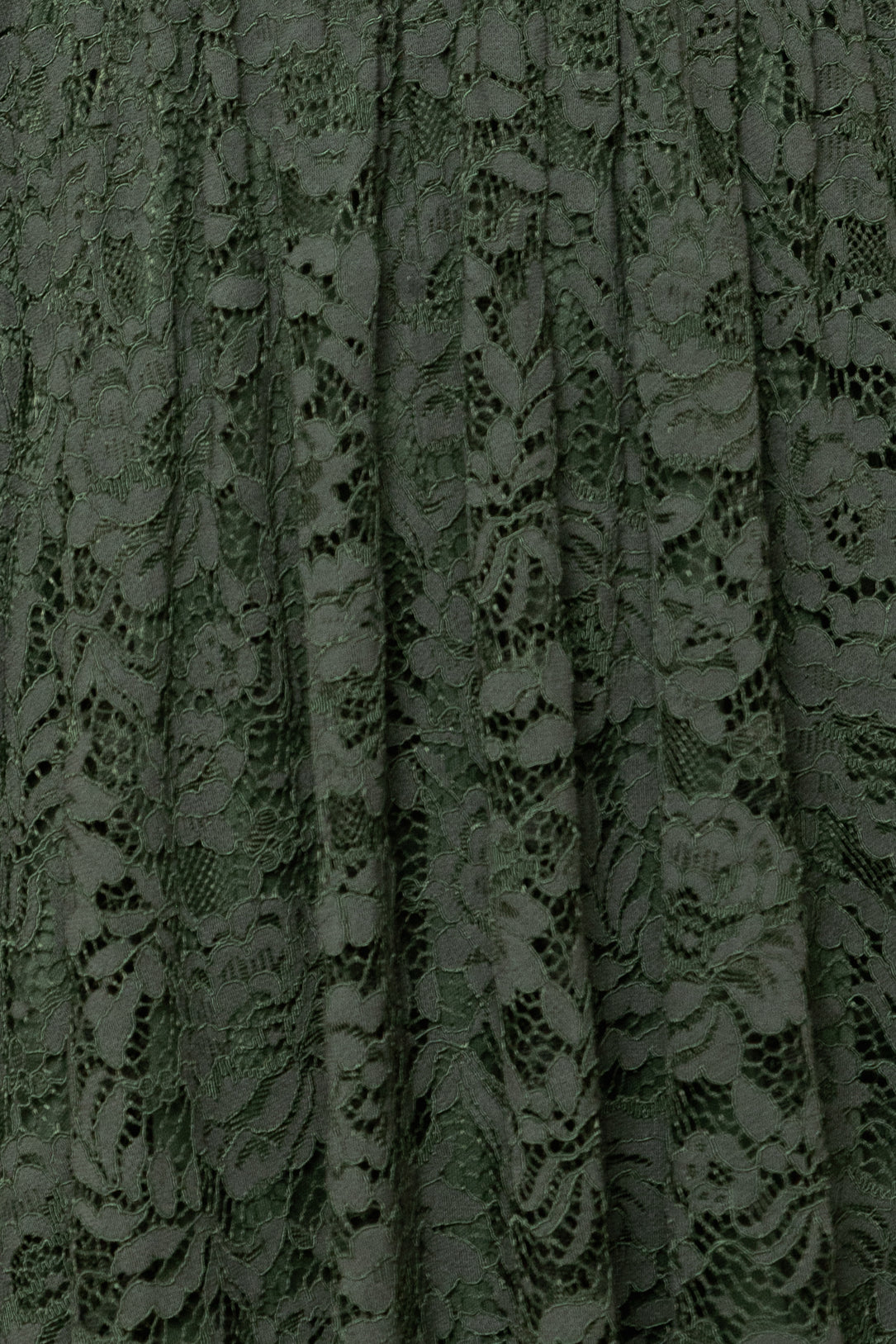 Close-up of green lace fabric with floral patterns
