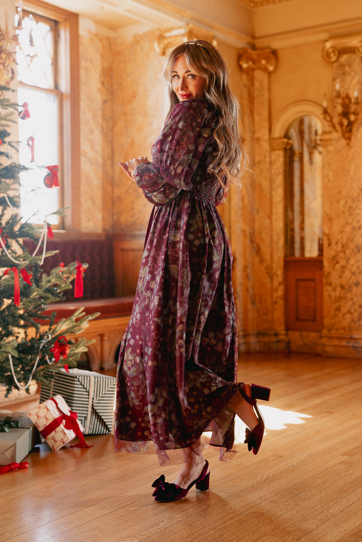 Persephone Dress in Maroon Floral