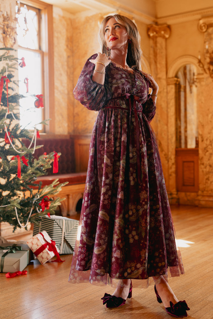 Persephone Dress in Maroon Floral