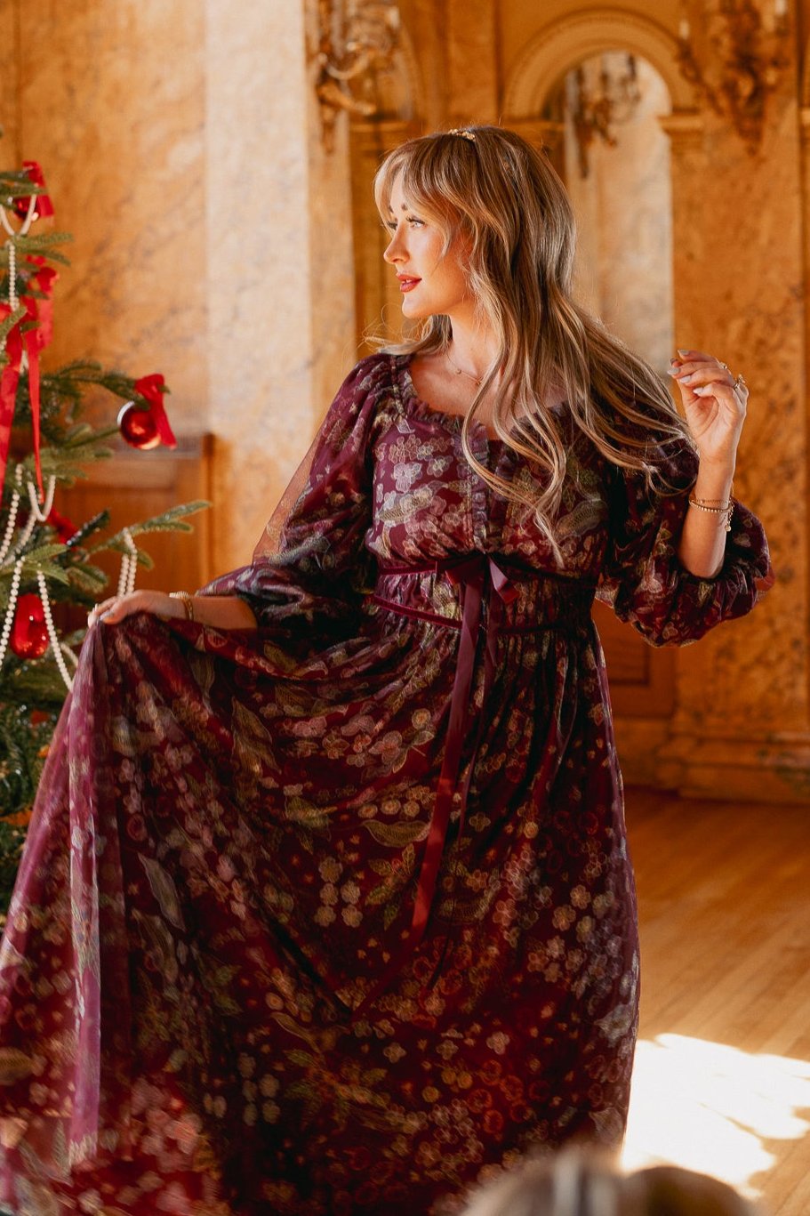 Persephone Dress in Maroon Floral