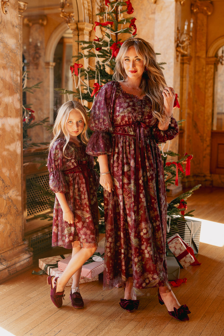 Persephone Dress in Maroon Floral