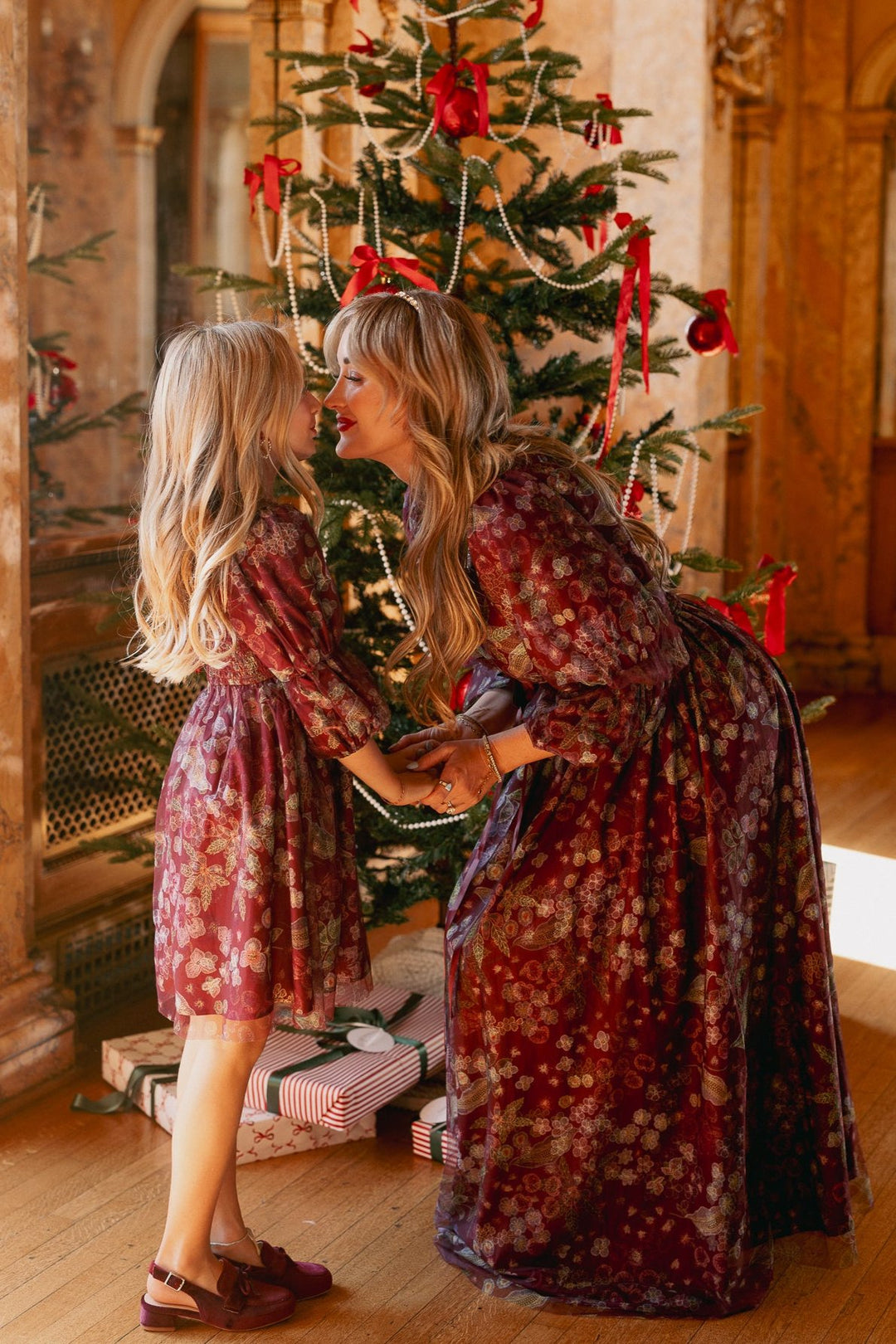 Persephone Dress in Maroon Floral