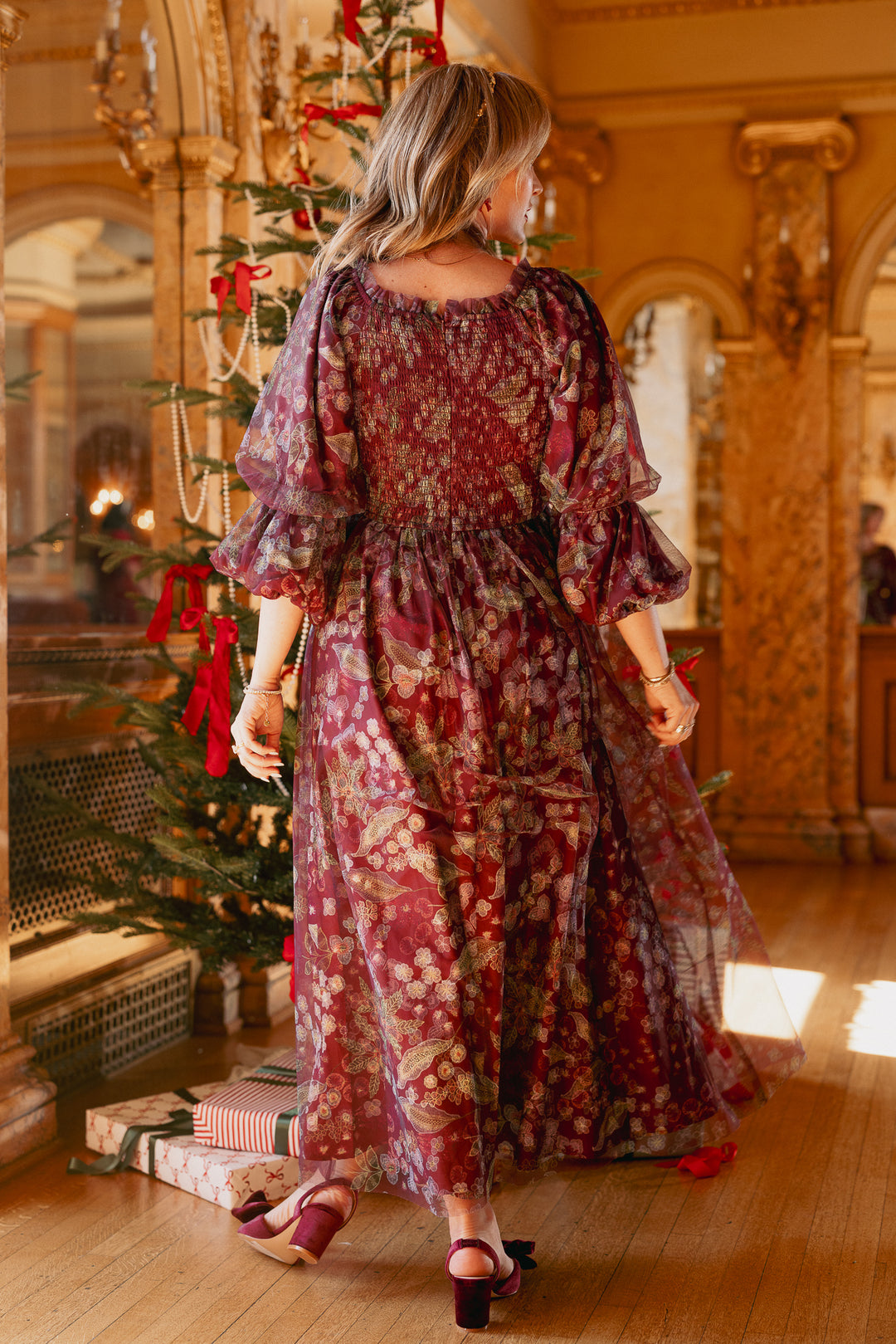 Persephone Dress in Maroon Floral