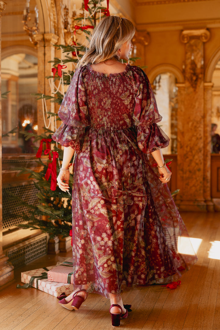 Persephone Dress in Maroon Floral