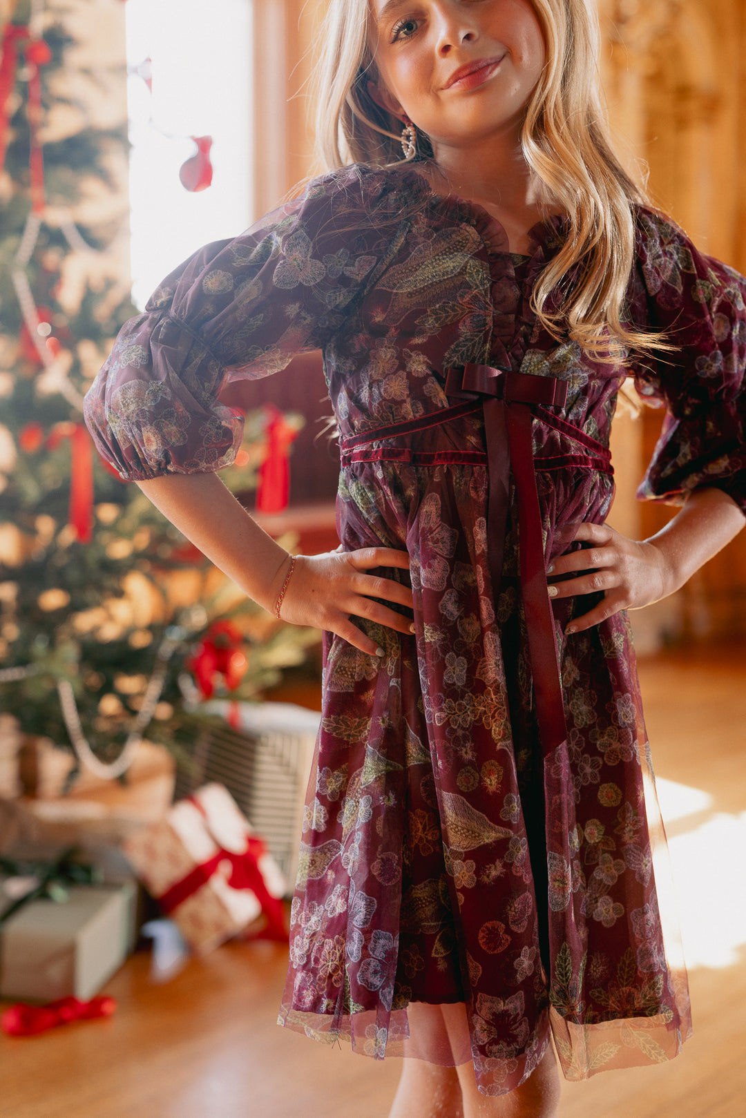 Mini Persephone Dress in Maroon Floral